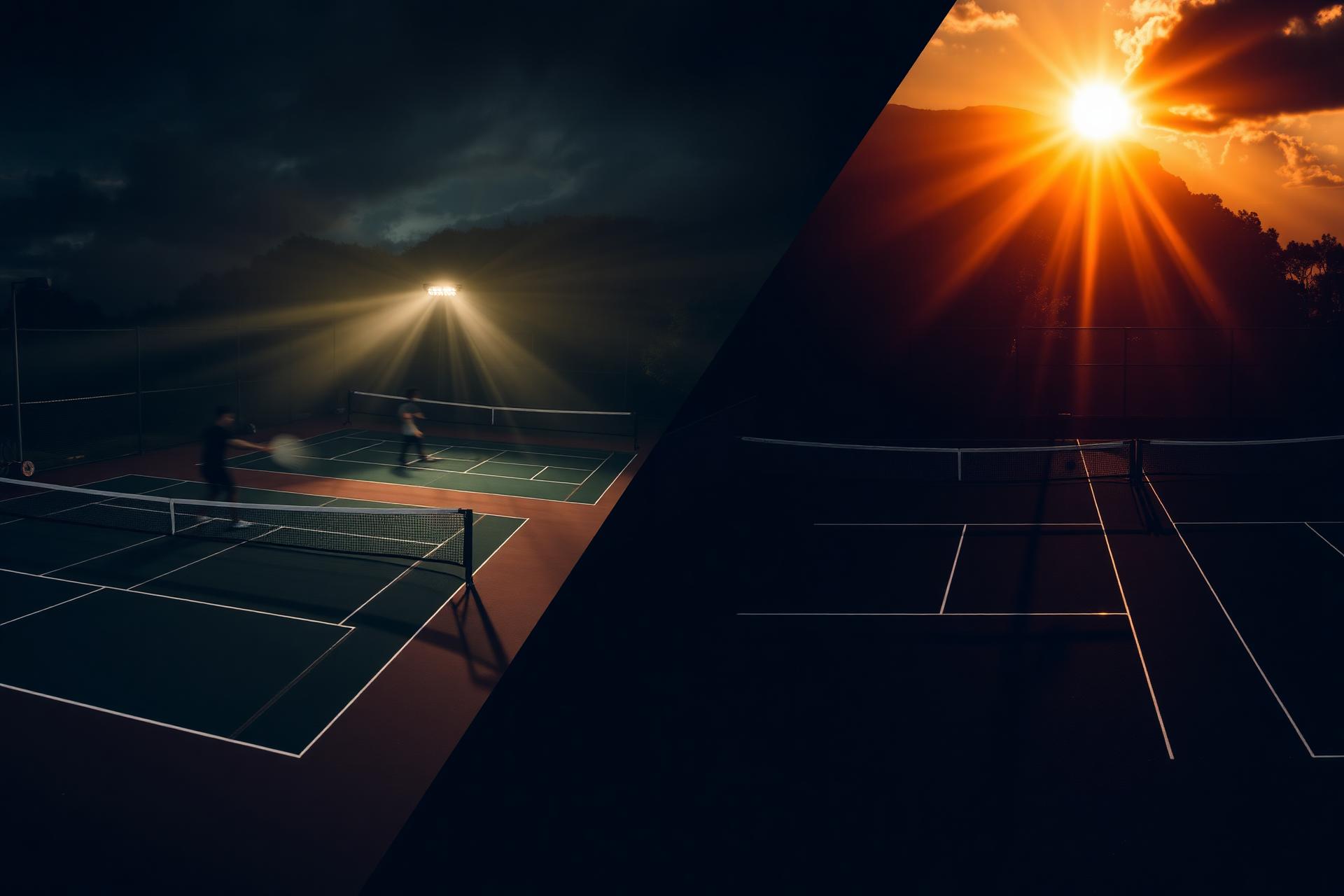 Campos de ténis e padel ao pôr do sol